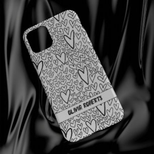 Stijlvol zwart-wit harten patroon personaliseren Case-Mate iPhone 14 hoesje