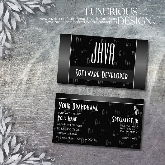 Stijlvol zwart-wit-koel met letters visitekaartje