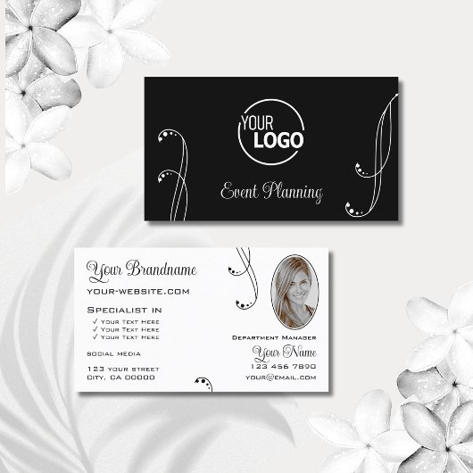 Stijlvol zwart wit  met Logo en foto Visitekaartje