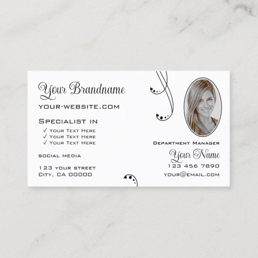 Stijlvol zwart wit  met Logo en foto Visitekaartje (Achterkant)