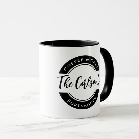 Stijlvol zwart wit modern kalligrafie adres mok (Voorkant rechts)