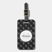 Stijlvol zwart-wit monogram met naam bagagelabel (Voorkant verticaal)