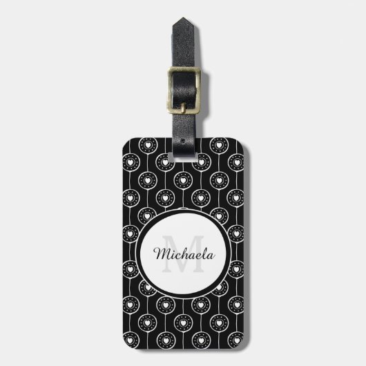 Stijlvol zwart-wit monogram met naam bagagelabel (Voorkant verticaal)