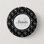 Stijlvol zwart-wit monogram met naam ronde button 5,7 cm (Voorkant)
