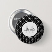 Stijlvol zwart-wit monogram met naam ronde button 5,7 cm (Voorkant /achterkant)