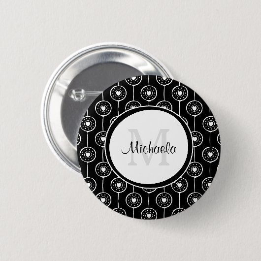 Stijlvol zwart-wit monogram met naam ronde button 5,7 cm (Voorkant /achterkant)