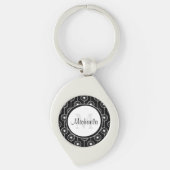 Stijlvol zwart-wit monogram met naam sleutelhanger (Voorkant)