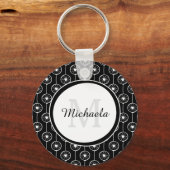 Stijlvol zwart-wit monogram met naam sleutelhanger (Voorkant)