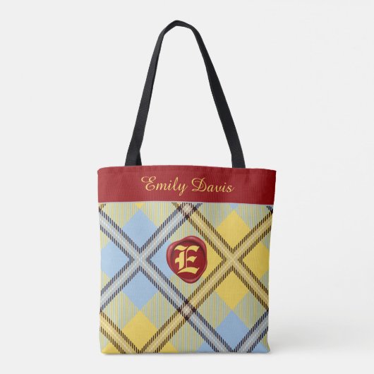Stijlvol zwart-wit monogram, naam script Tartan sp Tote Bag (Achterkant)