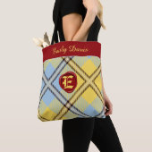 Stijlvol zwart-wit monogram, naam script Tartan sp Tote Bag (Dichtbij)
