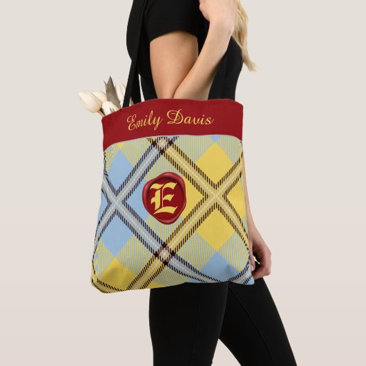Stijlvol zwart-wit monogram, naam script Tartan sp Tote Bag (Dichtbij)