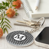 Stijlvol zwart-wit monogram patroon sleutelhanger (Voorkant Rechts)