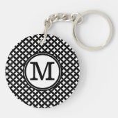Stijlvol zwart-wit monogram patroon sleutelhanger (Achterkant)