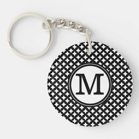 Stijlvol zwart-wit monogram patroon sleutelhanger (Voorkant)