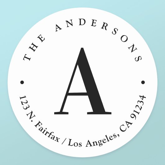 Stijlvol zwart-wit monogram retouradres ronde sticker