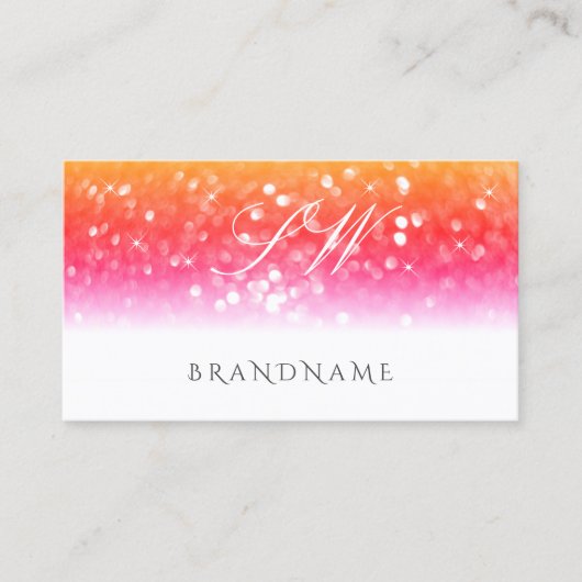 Stijlvol zwart-wit mousserend glitter-monogram visitekaartje (Voorkant)