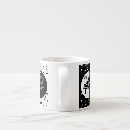 Stijlvol zwart-wit Piano- en muziekontwerp Espresso Kop (Achterkant)