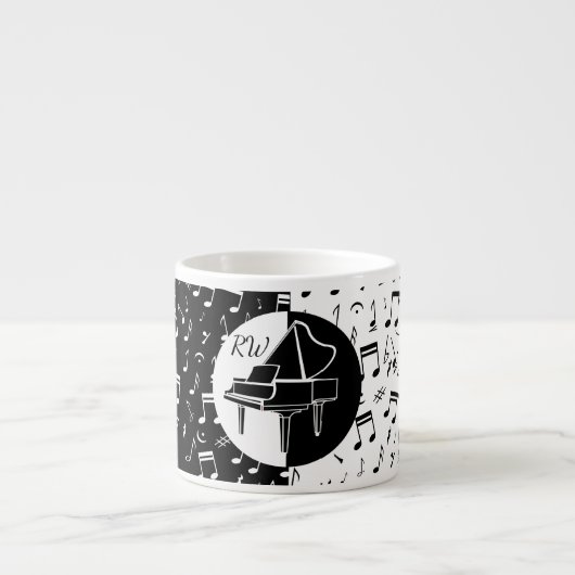 Stijlvol zwart-wit Piano- en muziekontwerp Espresso Kop (Voorkant)