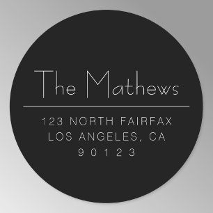 Stijlvol zwart-wit retouradres of andere tekst ronde sticker