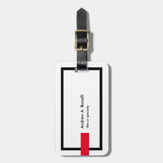 Stijlvol zwart-wit rood-modern bagagelabel (Voorkant verticaal)
