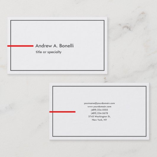 Stijlvol zwart-wit rood-modern visitekaartje (Voorkant / Achterkant)