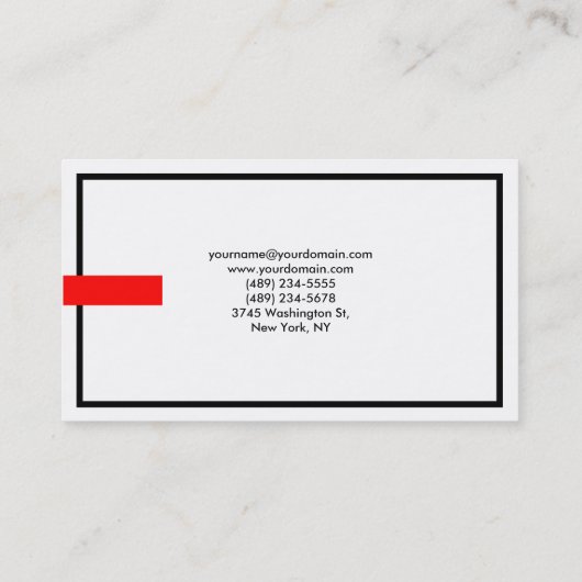 Stijlvol zwart-wit rood-modern visitekaartje (Achterkant)