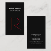Stijlvol zwart-wit rood-monogram Visitekaartje (Voorkant / Achterkant)