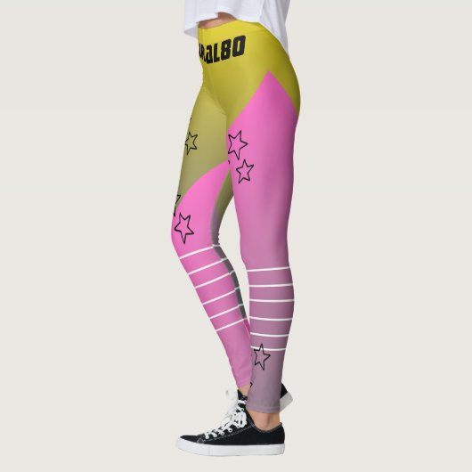 Stijlvol zwart-wit, roze, gele gradiënt werkout leggings (Links)