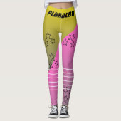 Stijlvol zwart-wit, roze, gele gradiënt werkout leggings (Voorkant)