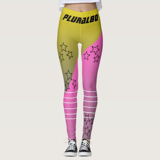 Stijlvol zwart-wit, roze, gele gradiënt werkout leggings (Voorkant)
