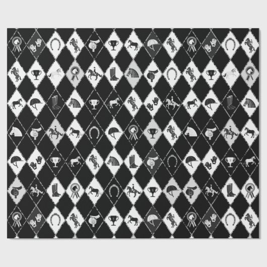 Stijlvol zwart wit ruiter diamantpatroon cadeaupapier (Vlak)