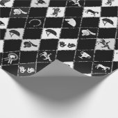Stijlvol zwart wit ruiter diamantpatroon cadeaupapier (Hoek)