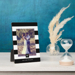 Stijlvol zwart-wit stripesmonogram fotoplaat