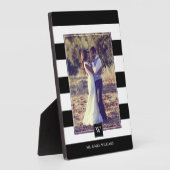 Stijlvol zwart-wit stripesmonogram fotoplaat (Zijkant)