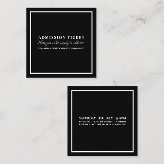 Stijlvol zwart-wit, Toegangskaart Vierkante Visitekaartje (Voorkant / Achterkant)