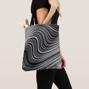 Stijlvol zwart wit zilver grijs golvend gevoerd pa tote bag