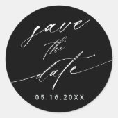 Stijlvol zwart-withuwelijk sparen de datum ronde sticker (Voorkant)