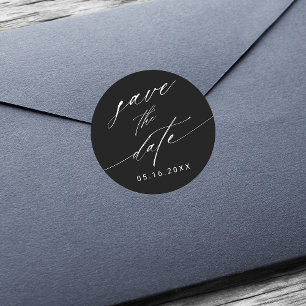 Stijlvol zwart-withuwelijk sparen de datum ronde sticker
