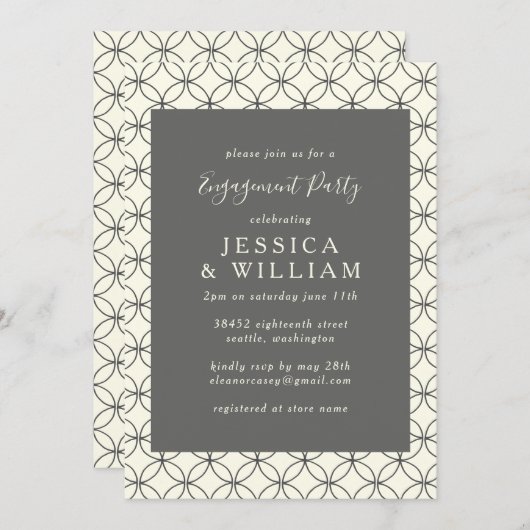 Stijlvol zwart-witte linnen Engagement Party Kaart (Voorkant / Achterkant)