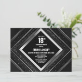 Stijlvol Zwart Zilver 18e Verjaardagsfeest Kaart (Staand voorkant)