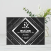 Stijlvol Zwart Zilver 40e Verjaardagsfeest Kaart (Staand voorkant)