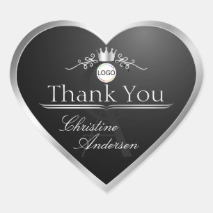 Stijlvol zwart zilveren frame logo monogram bedank hart sticker