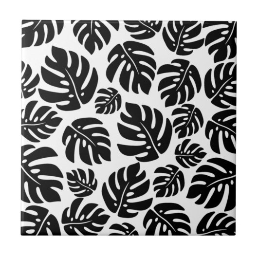 Stijlvol zwart zwart monstera levepatroon tegeltje (Voorkant)