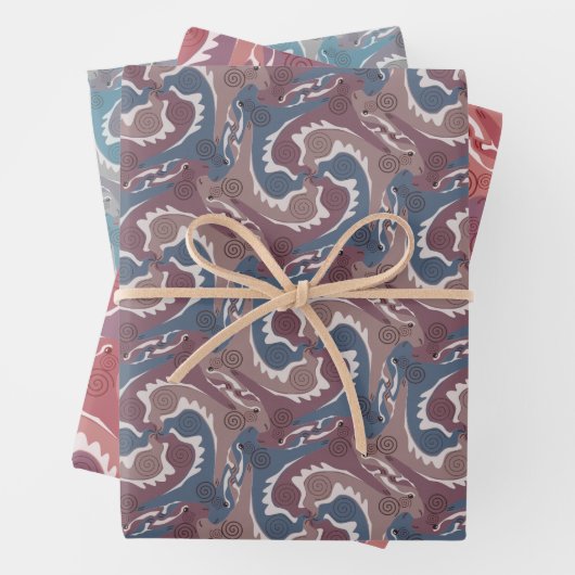 Stijlvol zwenkdraden Tesselatie 3 kleuren WPS3 Inpakpapier Vel (In situ)