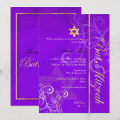 Stijlvol zwoerd Bat Mitzvah/indigo/goud Kaart (Voorkant / Achterkant)
