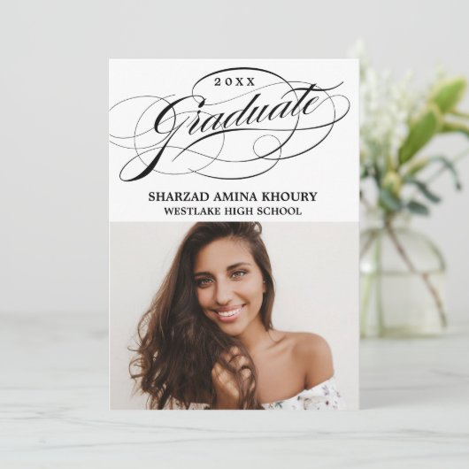 STIJLVOLE ELEGANTE SCRIPT 2 AFSTUDEERFEEST UITNODI KAART (Staand voorkant)