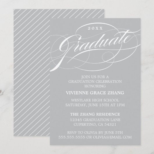 STIJLVOLE ELEGANTE SCRIPT AFSTUDEERFEEST UITNODIGI KAART (Voorkant / Achterkant)