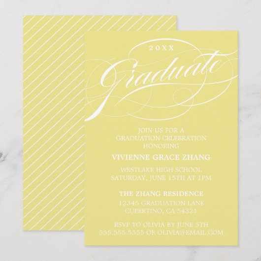 STIJLVOLE ELEGANTE SCRIPT AFSTUDEERFEEST UITNODIGI KAART (Voorkant / Achterkant)