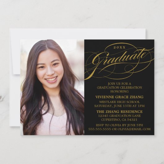 STIJLVOLE ELEGANTE SCRIPT AFSTUDEERFEEST UITNODIGI KAART (Voorkant)