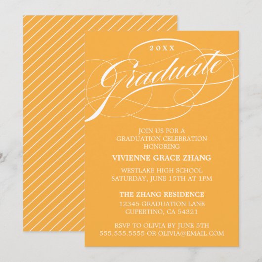 STIJLVOLE ELEGANTE SCRIPT AFSTUDEERFEEST UITNODIGI KAART (Voorkant / Achterkant)
